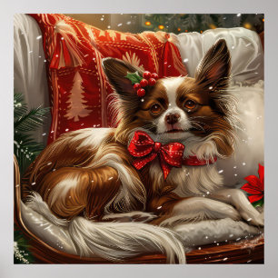 Poster Fête de Noël de chien de Papillon