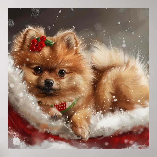 Poster Fête de Noël de Chien de Poméranie (Devant)