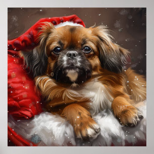 Poster Fête de Noël de Chien Espagnol Tibétain