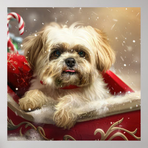 Poster Fête de Noël de Chien Malti Tzu