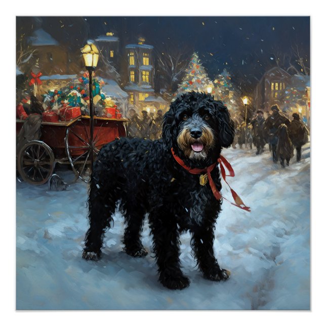 Poster Fête de Noël des chiens d'eau portugais (Devant)