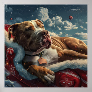 Poster Fête de Noël du chien Pitbull