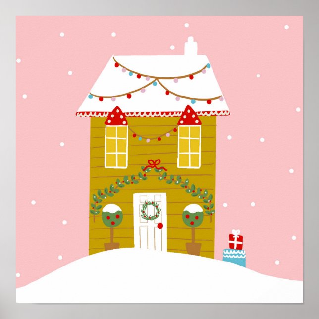 Poster Fête de Noël rose Anniversaire de enfant (Devant)