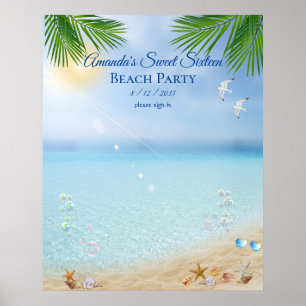 Poster Fête de plage Luau Sweet Seize Coquillages Mouett