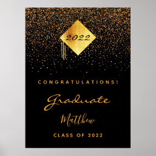 Poster Fête de remise de diplômes noir or diplômé 2022