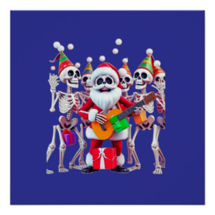 Poster **Fête de Skeleton Santa – Squelette de Noël 3D dr