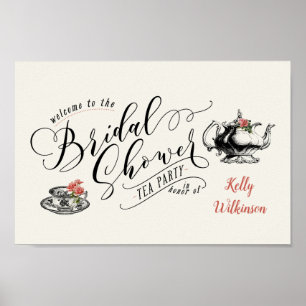 Poster Fête de thé de mariage avec typographie vintage