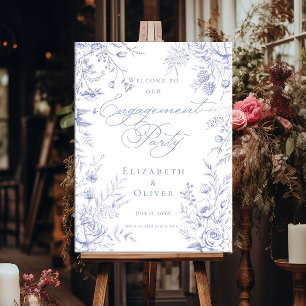 Poster Fête d'engagement French toile Blue Floral bienven