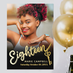 Poster Fête des 18 ans avec clé personnalisée photo noir