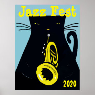 Poster Fête des chats noirs avec trompette