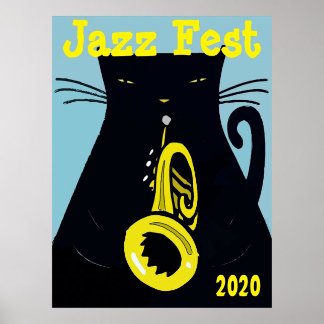 Poster Fête des chats noirs avec trompette (Devant)