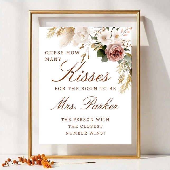 Poster Fête des mariées Automne Baisers Guise Jeu (How many kisses bridal shower game - Hershey Kisses in a jar)
