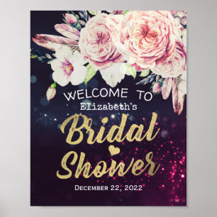 Poster Fête des mariées Bienvenue Boho Plumes florales po