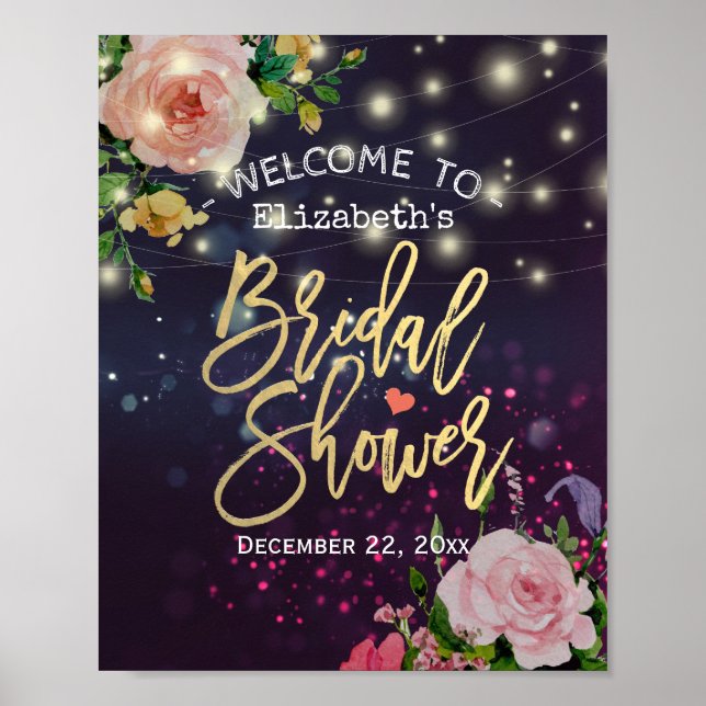 Poster Fête des mariées Bienvenue Floral Purple String Lu (Devant)