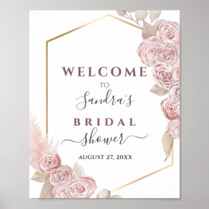 Poster Fête des mariées Blush rose Floral et cadre d'or