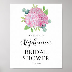 Poster Fête des mariées Botanique Rose Hydrangea Bienvenu