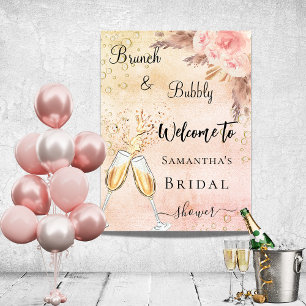 Poster Fête des mariées bubbly brunch fleurs roses bienve