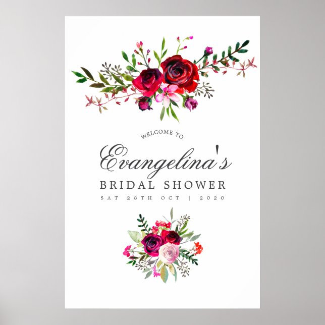 Poster Fête des mariées d'automne Aquarelle Florale Bienv (Devant)