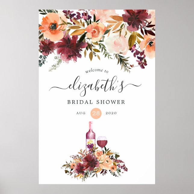 Poster Fête des mariées de dégustation de vin Bordo Peach (Devant)