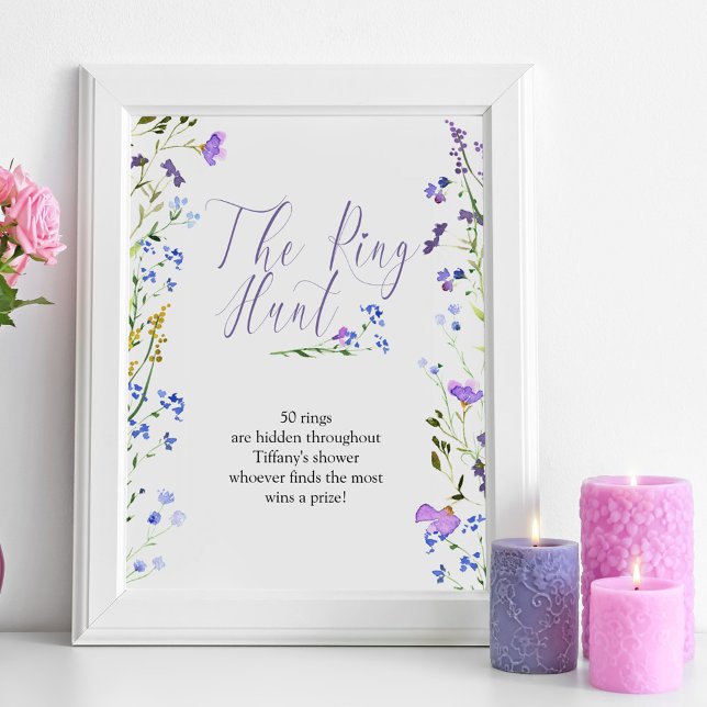 Poster Fête des mariées de Fleur sauvage pourpre de la ch (Ring Hunt Sign from my Purple Wildflower Collection. Message me if you need me to create more items)