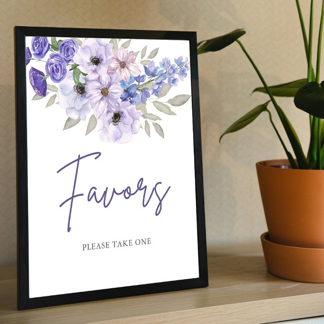 Poster Fête des mariées de script chic violet Fleur Faveu (Chic Purple Flower Script Bridal Shower Favors Poster)