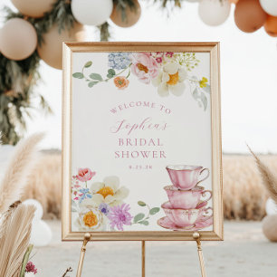 Poster Fête des mariées de thé fleur sauvage Bienvenue