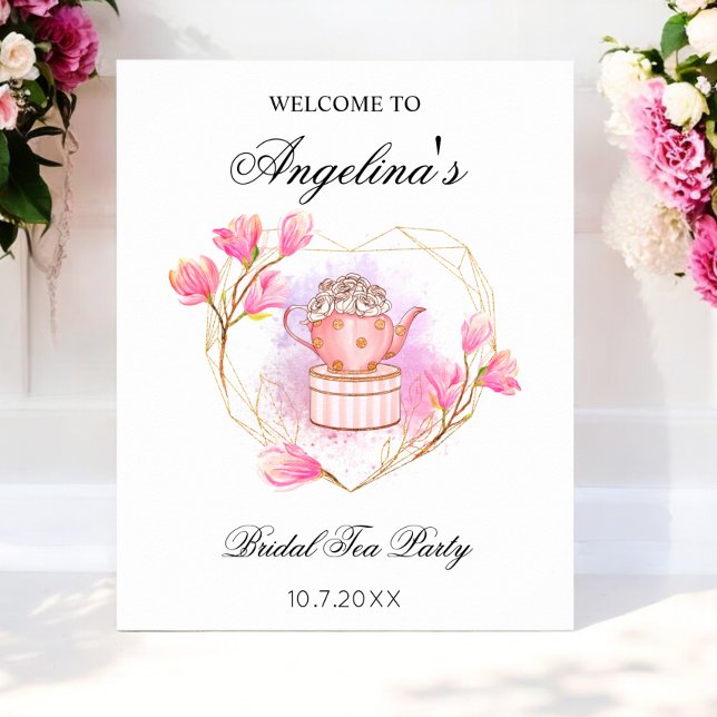 Poster Fête des mariées de thé rose Rose Gold Floral (Créateur téléchargé)