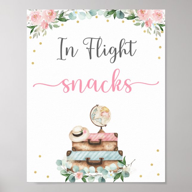 Poster Fête des mariées de voyage rose or Floral Symbole (Devant)