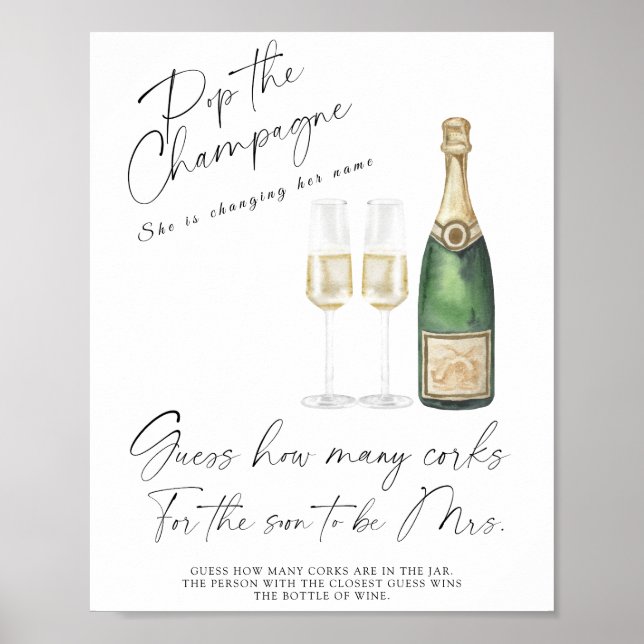 Poster Fête des mariées Devine combien de lièges (Devant)