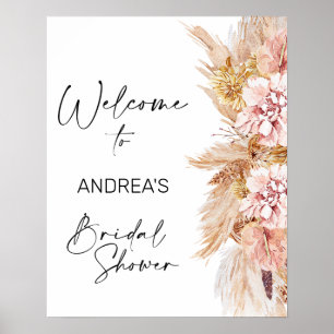 Poster Fête des mariées en laiton Blush Boho Pampas Bienv