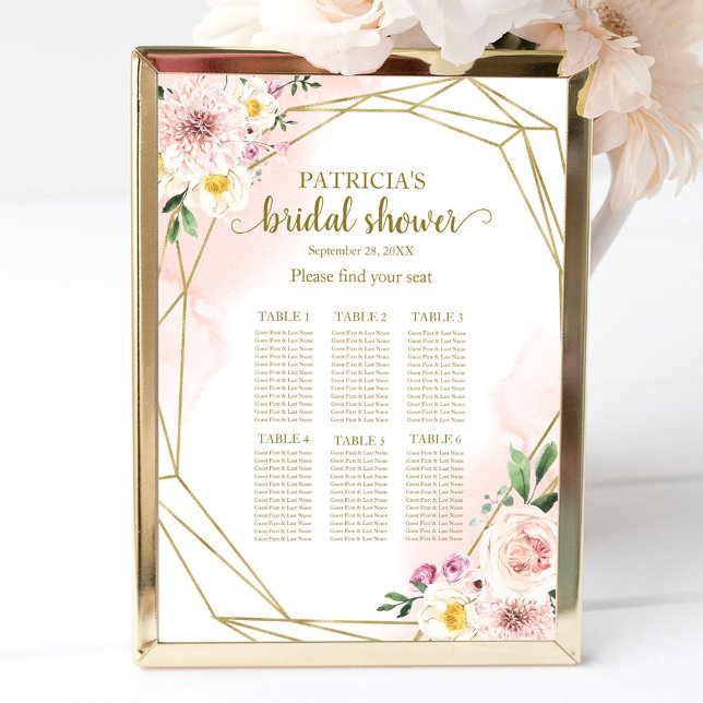Poster Fête des mariées en or floral rose (Créateur téléchargé)