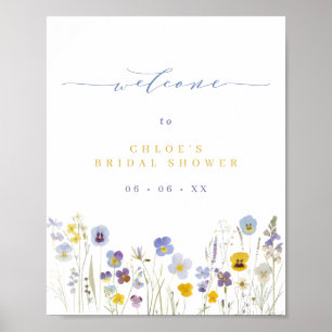 Poster Fête des mariées Fleur sauvage bleue et jaune Bien