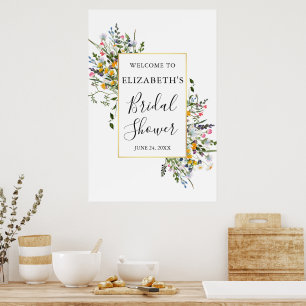 Poster Fête des mariées Fleur sauvage d'aquarelle