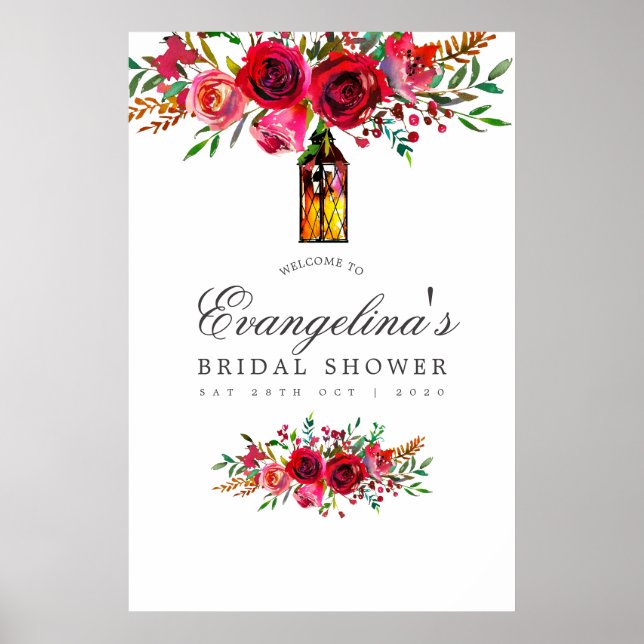 Poster Fête des mariées florale aquarelle Bienvenue (Devant)