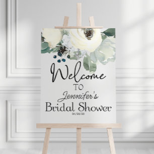 Poster Fête des mariées florale blanche ivoire