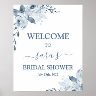 Poster Fête des mariées florale bleu foncé