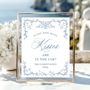 Poster Fête des mariées Florale Bleue Orné Victorien