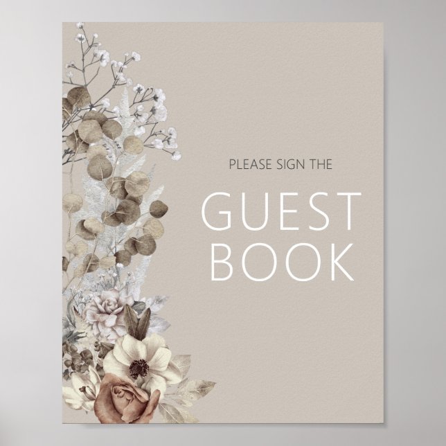 Poster Fête des mariées florale Boho moderne signe livre  (Devant)
