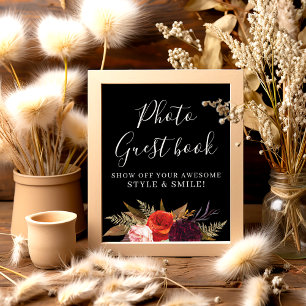 Poster Fête des mariées Florale Boho noir Photo Livre d'i