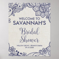 Fête des mariées florale Burlap and Navy Lace Welc