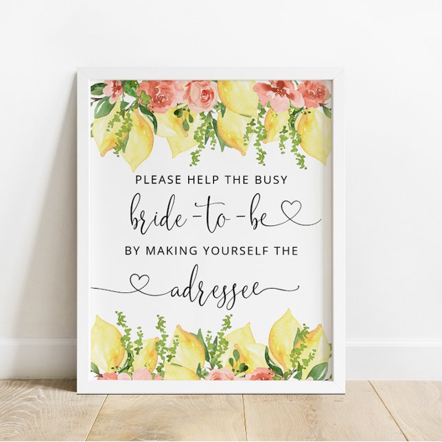 Poster Fête des mariées florale citron Adresse une envelo (Créateur téléchargé)
