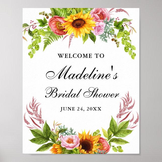 Poster Fête des mariées florale de tournesol aquarelle Bi (Devant)