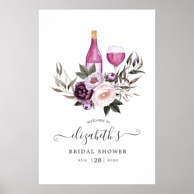 Poster Fête des mariées florale en velours profond Bienve (Devant)