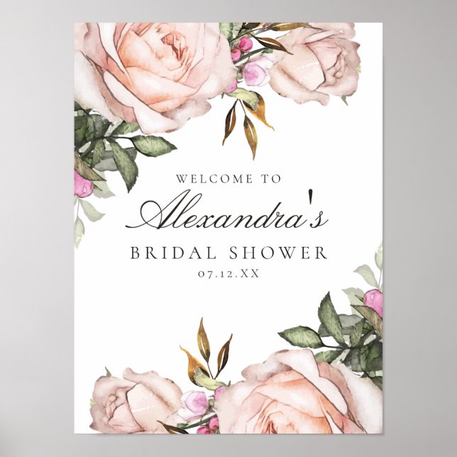 Poster Fête des mariées florale rose clair (Devant)