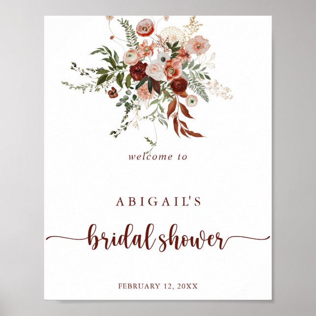 Poster Fête des mariées Florale Rustique Or Bienvenue (Devant)