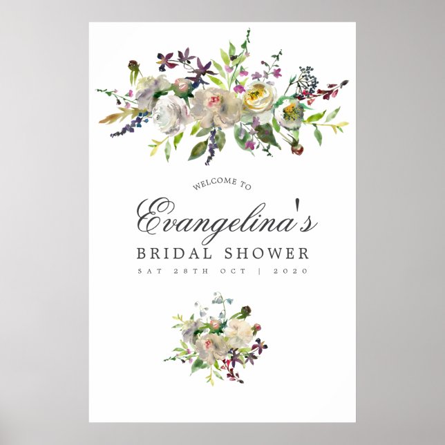 Poster Fête des mariées florale verte et blanche Accueil (Devant)