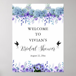 Poster Fête des mariées florale violet bienvenue