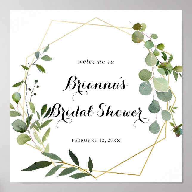 Poster Fête des mariées géométrique Gold Tropical Bienven (Devant)