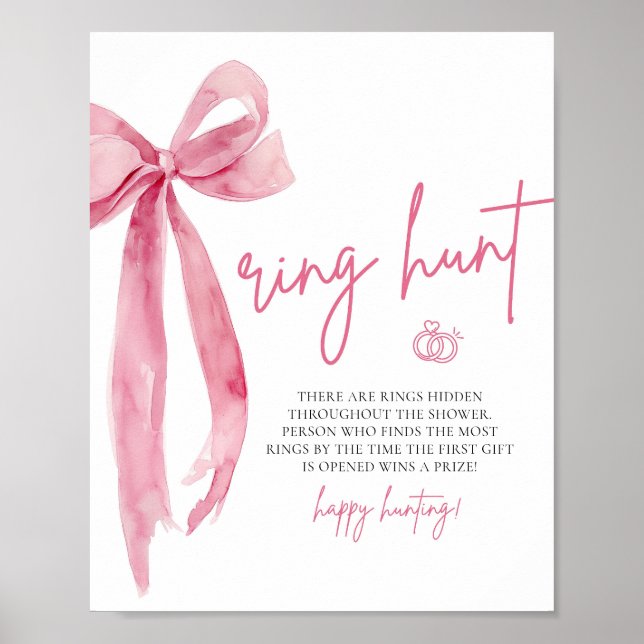 Poster Fête des mariées moderne Blush Pink Bow Ring (Devant)