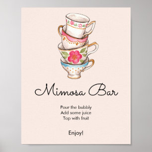 Poster Fête des mariées moderne Blush Tea Party Mimosa Ba